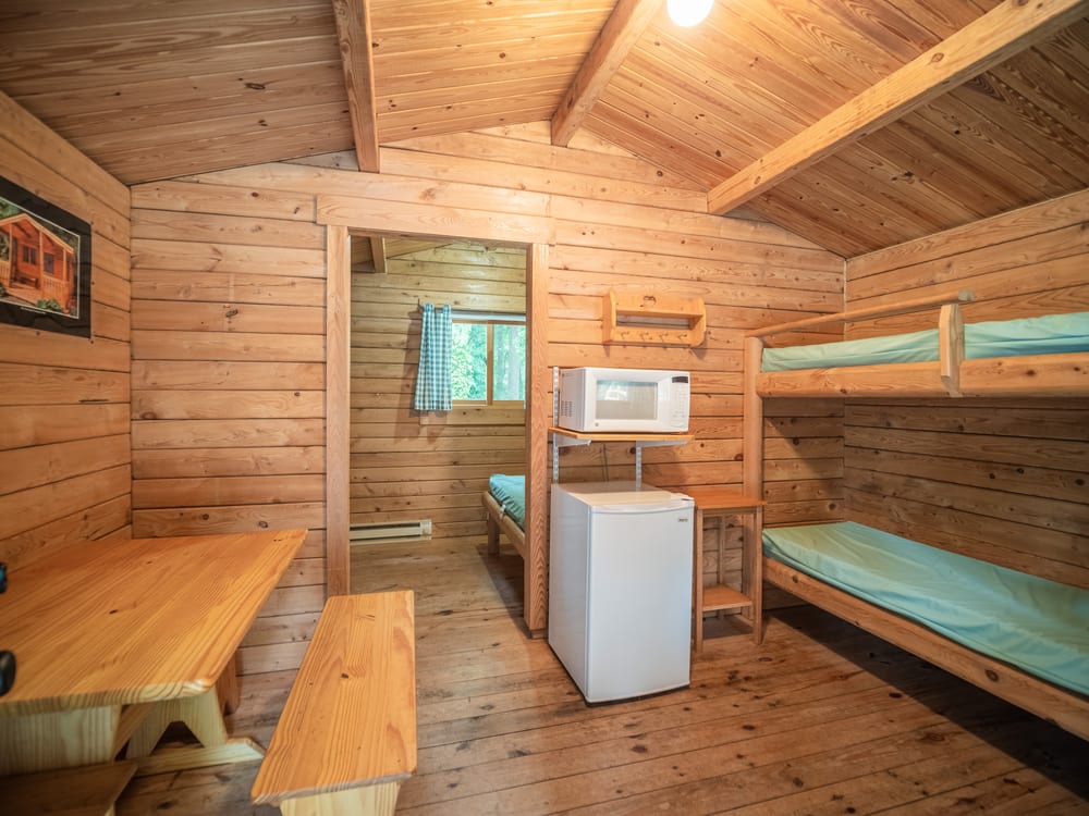 Warm, simple cabin interiors